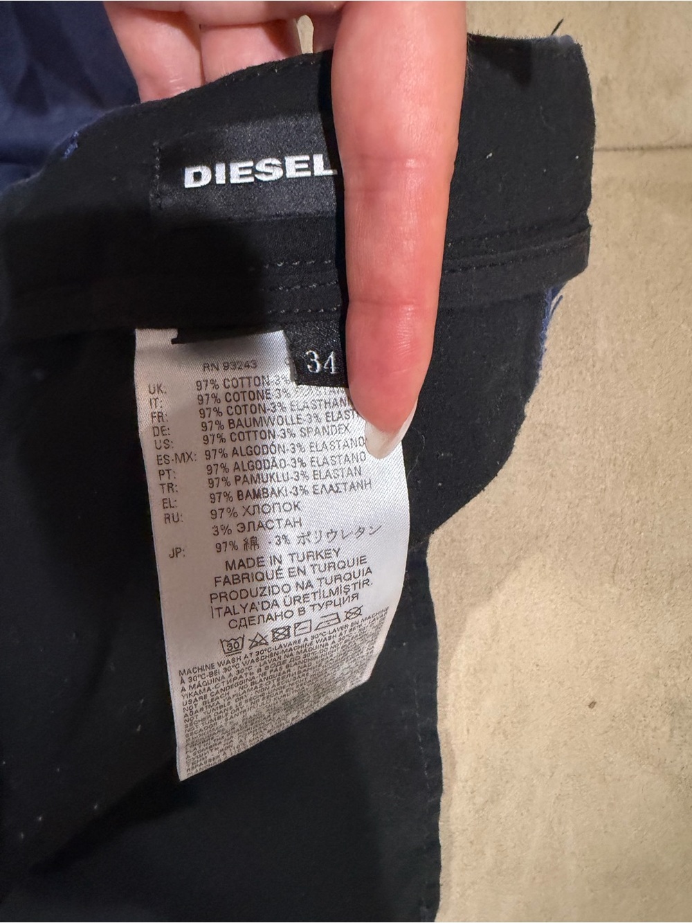 Diesel Navy blue Denim Jeans with White Logo Waistband